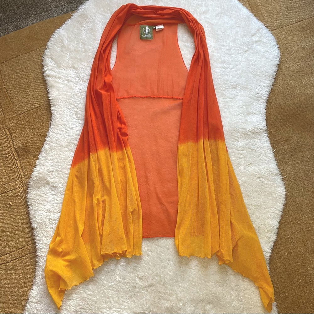 Ombré sunset mesh sleeveless cardigan shawl swimsuit coverup
